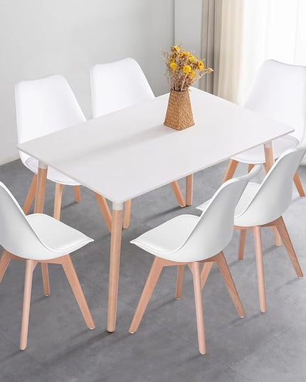 FurnitureR Dining Chairs Set of 4, Kitchen Chairs with Wood Legs, Faux Leather Side Chairs Armless Mid Back for Living Room Bedroom, Cushioned Upholstered Dining Room Chairs, White - LeafyLoom