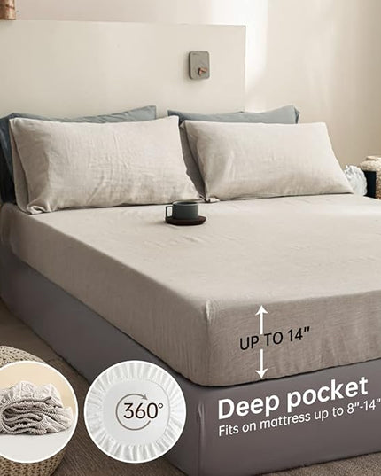 Simple&Opulence 100% Linen Sheet Set Solid Color-4 Pcs Washed French Bed Sheets(1 Flat Sheet,1 Fitted Sheet,2 Pillowcases)-Breathable Bedding Set (Linen, King) - LeafyLoom