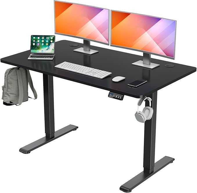 MOUNTUP Height Adjustable Electric Standing Desk Whole-Piece, 48 x 24 Inches Quick Assembly Sit Stand Desk, Stand Up Desk with Memory Controller, Ergonomic Desk, Black - LeafyLoom