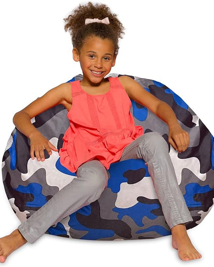 Posh Creations Bean Bag Chair for Kids, Teens, and Adults Includes Removable and Machine Washable Cover, Soft Nylon - Camo Blue and Brown, 38in - Large - LeafyLoom