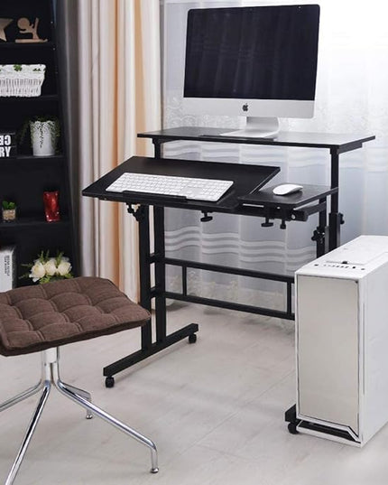 SDHYL 31.5 inches Movable Laptop Desk with Mouse Board Adjustable Height and Angle Anti-Slip Workstation Home Office Desk with Tablet Slot Portable Student Desk, Black, S7-ZS-101-2BK-US - LeafyLoom