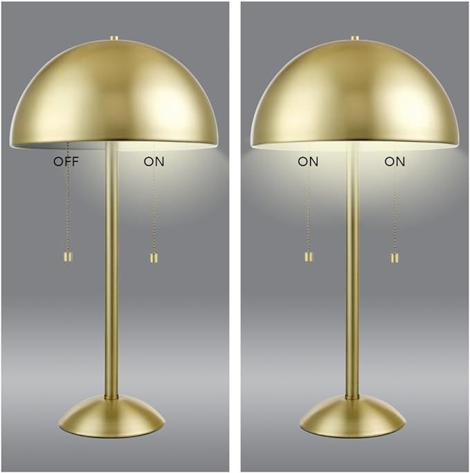Globe Electric 12976 Haydel 21" 2-Light Table Lamp, Matte Brass, Double On/Off Pull Chain - LeafyLoom
