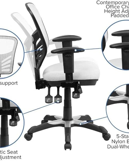 Flash Furniture Nicholas Mid-Back Swivel Office and Gaming Chair, Ergonomic Mesh Office Chair with Adjustable Lumbar Support and Height, White - LeafyLoom