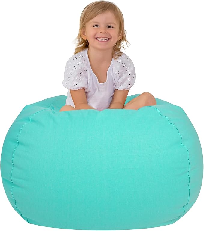 Aubliss Stuffed Animal Bean Bag Storage Chair, Beanbag Covers Only for Organizing Plush Toys, Turns into Bean Bag Seat for Kids When Filled, Medium 32"-Canvas Solid Aqua - LeafyLoom