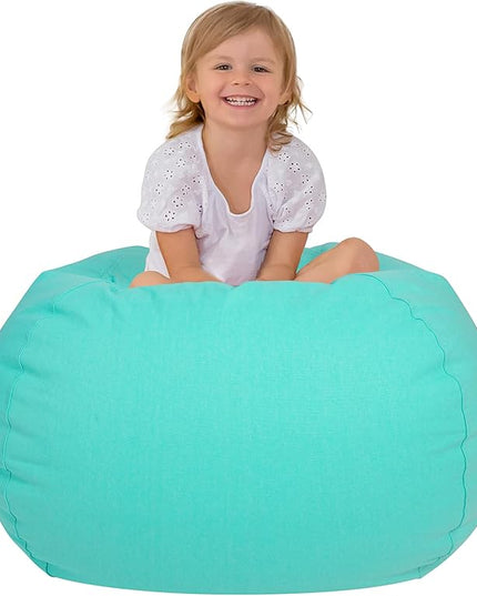 Aubliss Stuffed Animal Bean Bag Storage Chair, Beanbag Covers Only for Organizing Plush Toys, Turns into Bean Bag Seat for Kids When Filled, Large 38"-Canvas Solid Aqua - LeafyLoom