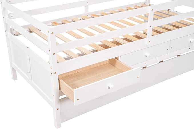 Merax Twin Modern Wood Daybed with Trundle Bed and Drawers Sofa Bed Frame for kids Boys Girls/No Box Spring Needed White - LeafyLoom
