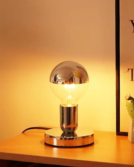 Simple Unique Lamp Base Only,Mini Bedside Table Lamp Bases,E26 Edison Light Bulb Stand Lamps for Small Spaces,Minimalist Desk Lamps Set w/ 5.8ft White Cord Switch Plug,No Bulb,Silver/Chrome,S - LeafyLoom