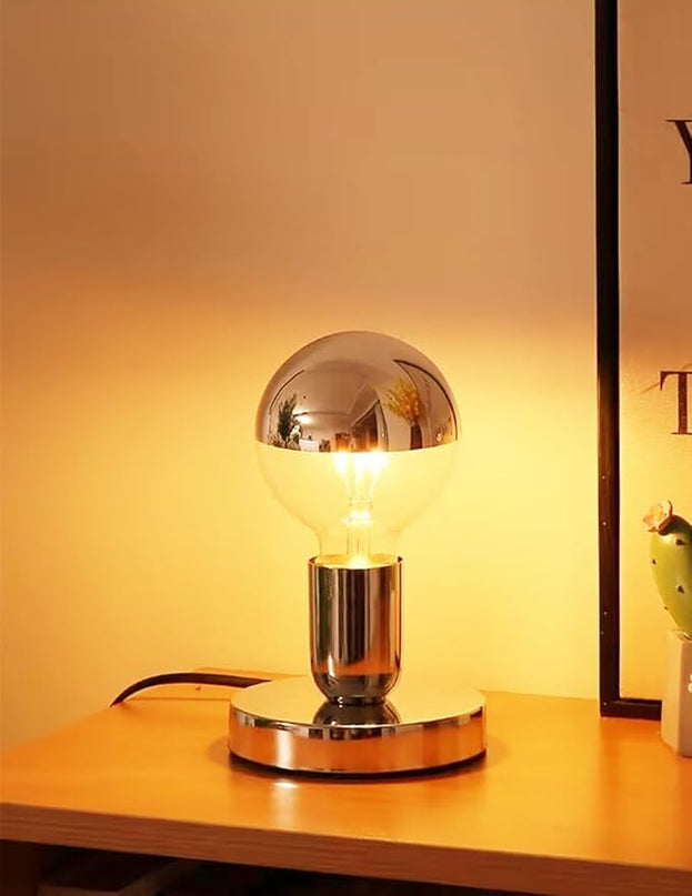 Simple Unique Lamp Base Only,Mini Bedside Table Lamp Bases,E26 Edison Light Bulb Stand Lamps for Small Spaces,Minimalist Desk Lamps Set w/ 5.8ft White Cord Switch Plug,No Bulb,Silver/Chrome,S - LeafyLoom