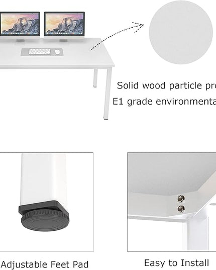 sogesfurniture 55.1 inches Office Desk Computer Desk Gaming Desk Computer Table Sturdy Writing Workstation for Home Office, White - LeafyLoom