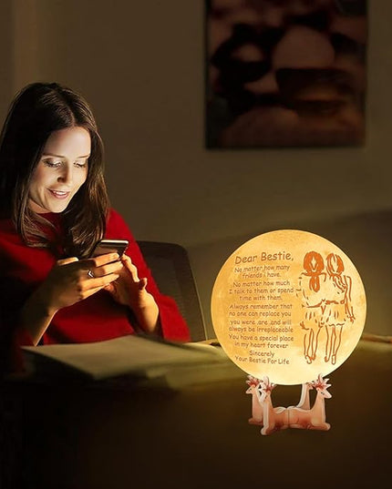 Personalized 3D Moon Lamp Gift for Bestie,Personalized 5.9 Inch 3D Printing Moon Light Gift, Valentine's Christmas Birthday Gift for Bestie Best Friend Sister - LeafyLoom