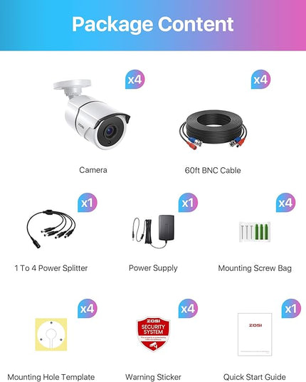 ZOSI 4PACK 1920TVL 1080P HD TVI Security Cameras 120ft Night Vision CCTV Cameras Home Security Day/Night Waterproof Camera for 720P,1080P,5MP,4K HD-TVI Analog DVR Systems ZOSI