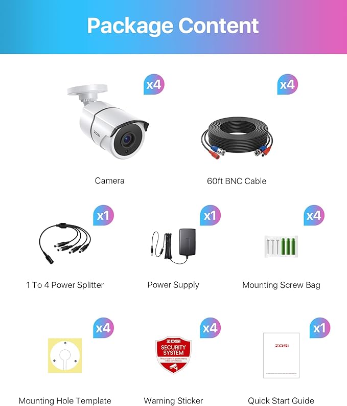 ZOSI 4PACK 1920TVL 1080P HD TVI Security Cameras 120ft Night Vision CCTV Cameras Home Security Day/Night Waterproof Camera for 720P,1080P,5MP,4K HD-TVI Analog DVR Systems ZOSI