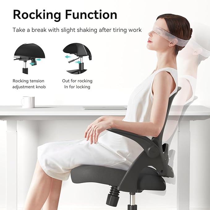 Hbada Office Chair, Desk Chair with Flip-Up Armrests and Saddle Cushion, Ergonomic Office Chair with S-Shaped Backrest, Swivel, Mesh, for Home and Office, Black - LeafyLoom