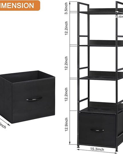 5 Tier Bookshelf with Storage, Bookcase with Drawers, Storage Shelves for Living Room / Home Office, Wood Shelves & Metal Shelf Organizer, Book Shelf for Bedroom, Tall & Ladder Bookshelf, Black - LeafyLoom