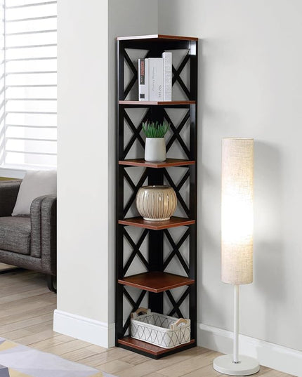 Convenience Concepts Oxford 5 Tier Corner Bookcase, Cherry / Black - LeafyLoom