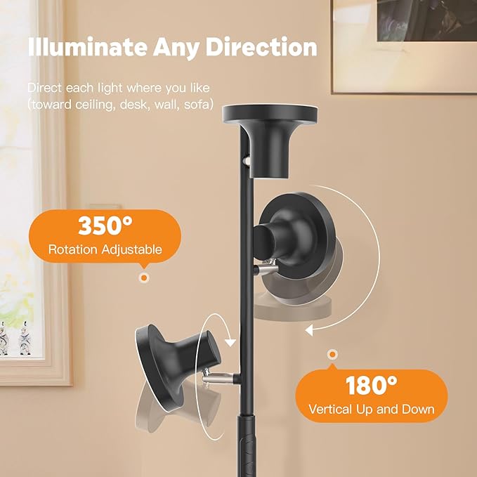 36W LED Tree Floor Lamp, Modern Dimmable Standing Lamp with Remote & Touch Control, 4 Color Temperatures, 3 Rotatable LED Light Floor Lamps for Living Room, Bedroom, Office - LeafyLoom