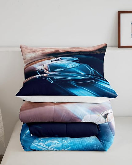 Erosebridal Boys Twin Bedding Sets Race Car Room Decor, Cool Speed Racing Car Comforter Easter Gifts for Teens Youth Extreme Sports Automobile Pattern bedding comforter sets with 1 pillow case - LeafyLoom
