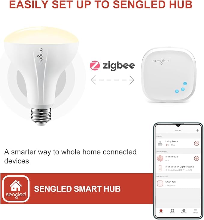 Sengled Smart Bulb, Zigbee Hub Required, Smart Light Bulb Works with Alexa, Google Home, SmartThings, Homekit and Siri, BR30 Dimmable Flood Light Bulb for Cans, Soft White 2700K, 650 LM, 9W, 1 Pack Sengled