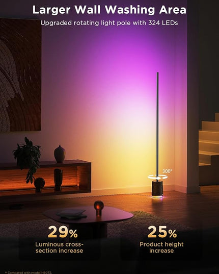 Govee Floor Lamp Pro, RGBIC LED Lamp with Bluetooth Speaker and White Noise, 2100 Lumens Standing Lamp, Works with Alexa, 16 Million Colors, Music Sync, Floor Lamp for Bedroom, Living Room, Black - LeafyLoom