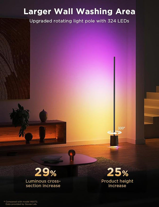 Govee Floor Lamp Pro, RGBIC LED Lamp with Bluetooth Speaker and White Noise, 2100 Lumens Standing Lamp, Works with Alexa, 16 Million Colors, Music Sync, Floor Lamp for Bedroom, Living Room, Black - LeafyLoom
