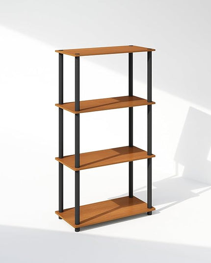 Furinno Turn-N-Tube 4-Tier Multipurpose Shelf Display Rack, Shelving Unit, Bookcase, Light Cherry/Black - LeafyLoom