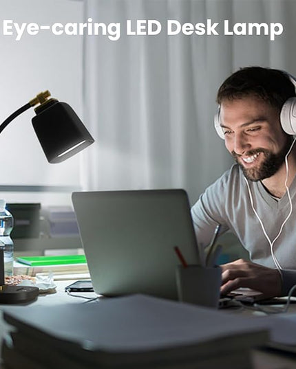 LED Desk Lamp with 2 USB Charging Port, 2 Pen Holders 3 Color Modes Dimmable Reading Light Desk Light, LED Small Desk Lamp Flexible Gooseneck Touch Table Lamp for Bedside Office Home, AC Adapter - LeafyLoom