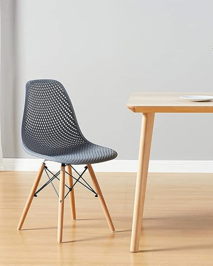 CangLong Dining Mid Century Modern Hollow Back Design Plastic Shell Armless Side Chair with Beech Wood Legs, Set of 1, Grey - LeafyLoom