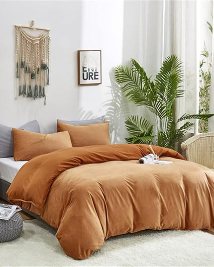 Wellboo Velvet King Size Comforter Set Pumpkin Fluffy Bedding Set for Women Girls Burnt Orange Plush Bedding Comforters Solid Terracotta Flannel Quilt Soft Rust Pumpkin Fuzzy Blanket Sherpa Shaggy Bed - LeafyLoom