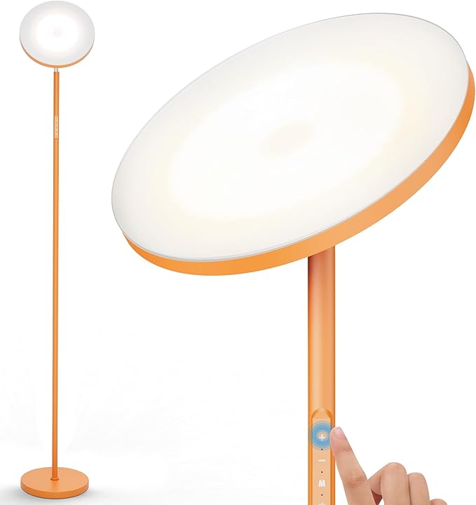 OHLUX Orange Floor Lamp, 32W/2500LM Super Bright Dimmable Sky LED Modern Torchiere Standing Lamp, LED Floor Reading Lamp with 4 Color Temperatures, Remote Touch Control, 1 Hour Timer for Living Room - LeafyLoom
