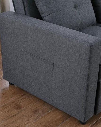 RITSU L Shaped Sectional Sofa Chaise, Pull Out Convertible Couch Bed, Storage Pockets On The Sides, Linen Upholstery, Suitable for Living Room, Apartment, Light Gray, 79.75inch - LeafyLoom