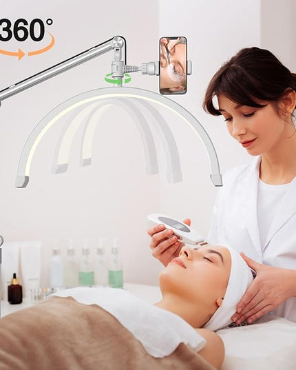 Half Moon Lash Light for Eyelash Extensions, Half Moon Lash Lamp with Phone Holder for Makeup, Nail, Facial, Tattoo - Dimmable Eyelash Lamp & Color Temperature 3000K-6000K - LeafyLoom