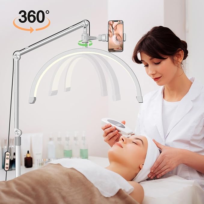 Half Moon Lash Light for Eyelash Extensions, Half Moon Lash Lamp with Phone Holder for Makeup, Nail, Facial, Tattoo - Dimmable Eyelash Lamp & Color Temperature 3000K-6000K - LeafyLoom