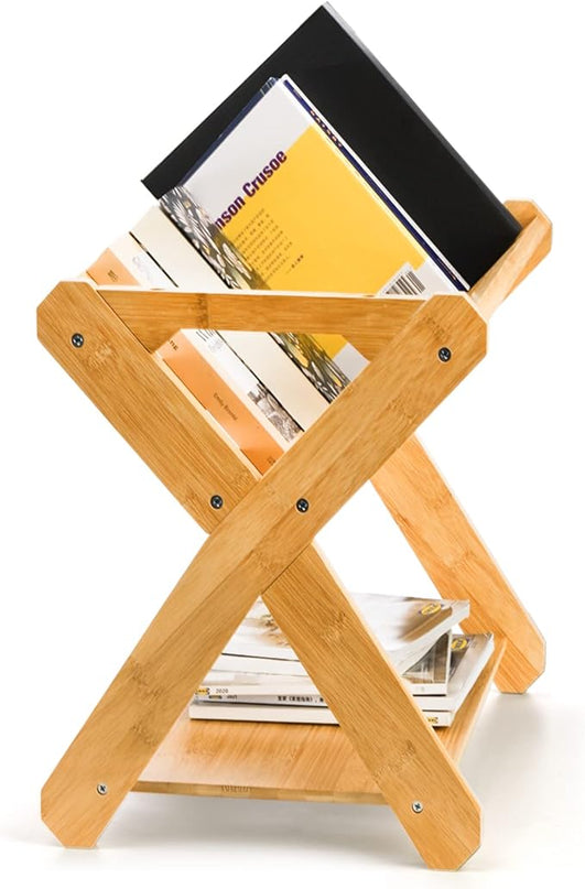 Okllen Kids' Book Caddy with Shelf, Bamboo Bookcase Book Storage Organizer, Book Rack Book Shelf Organizer for Toddlers, Bedroom, Playroom, Nursery, Sturdy, Including Installation Instruction - LeafyLoom