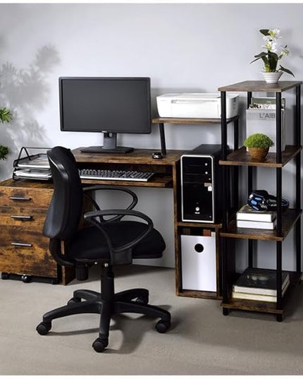 Acme Lyphre Wooden Top Computer Desk in Weathered Oak and Black - LeafyLoom