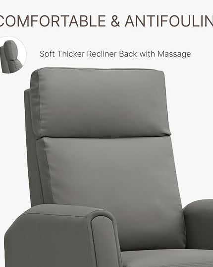Recliner Chair for Adults PU Leather Push Back Armchair with 4 Colors Ambient Lighting Home Theater Seating with Massage & Heat Vibration Single Sofa for Living Room, Gray - LeafyLoom