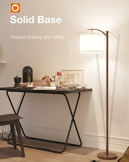 addlon Floor Lamp for Living Room with 3 Color Temperatures, Standing lamp with Linen lampshade for Bedroom, Office, Lamps with 9W LED Bulb Included - Brown with Beige Shade - LeafyLoom