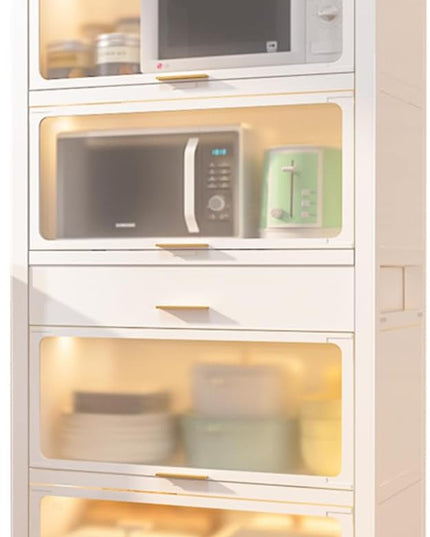 Kitchen Pantry Cabinet, 5 Tiers Freestanding Buffet Cupboards Sideboard with Brakeable Casters, Kitchen Pantry Storage Cabinet for Kitchen, Living Room and Dinning Room - LeafyLoom