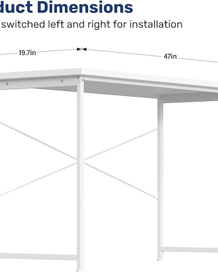 YSSOA Computer Desk Home Office Work Study Writing Modern Simple Table with Headphone Hooks, 47 Inch, Basic White - LeafyLoom