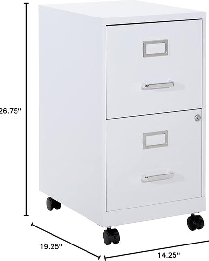 OSP Home Furnishings 2 Drawer Mobile Locking Metal File Cabinet, White - LeafyLoom