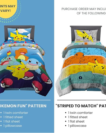Franco Kids Bedding Super Soft Comforter and Sheet Set, 4 Piece Twin Size, Pokemon (Prints May vary) - LeafyLoom