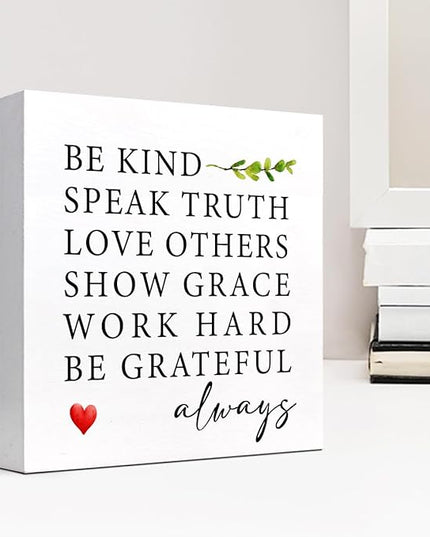 Be Kind Speak Truth Wood Block Sign Desk Decor,Rustic Inspirational Wooden Box Plaque Sign Desk Decor for Home Office Shelf Table Decor Decorations - LeafyLoom