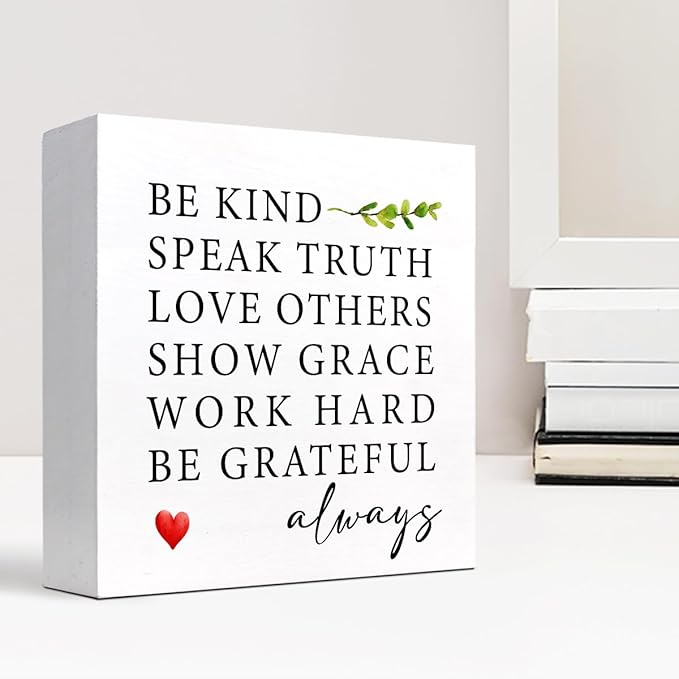 Be Kind Speak Truth Wood Block Sign Desk Decor,Rustic Inspirational Wooden Box Plaque Sign Desk Decor for Home Office Shelf Table Decor Decorations - LeafyLoom