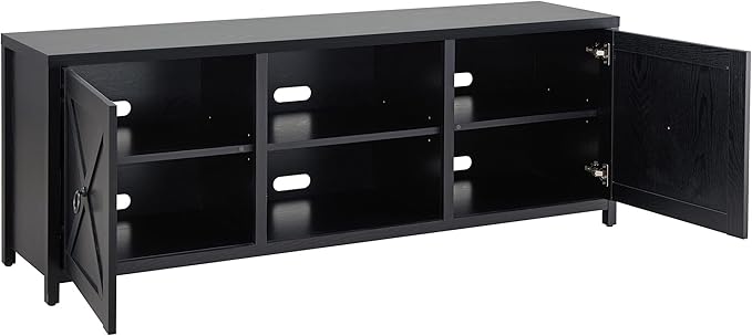 Henn&Hart Rectangular TV Stand for TV's up to 80" in Black Grain, TV Stands for the Living Room - LeafyLoom
