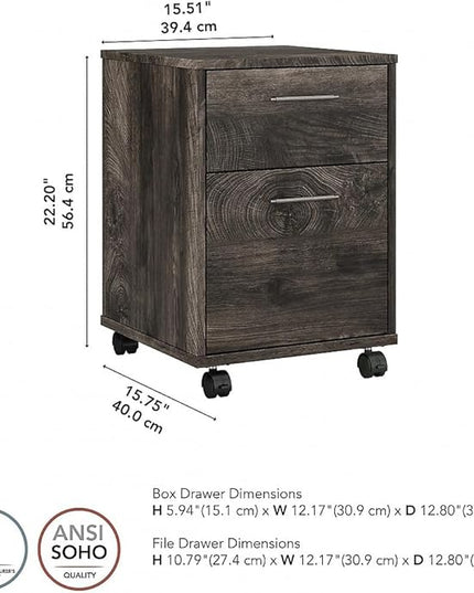 Bush Furniture Key West 2-Drawer Mobile File Cabinet, Letter/Legal, Dark Gray Hickory, 16-Inch (KWF116GH-03) - LeafyLoom