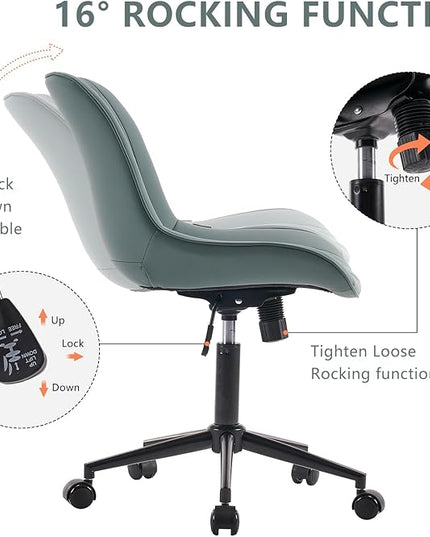 YOUNIKE Office Chair with Wheels Armless Desk Chair Swivel Rolling Task Chair with Back Upholstered Faux Leather Modern Computer Chair Height Adjustable, Greyish Green - LeafyLoom