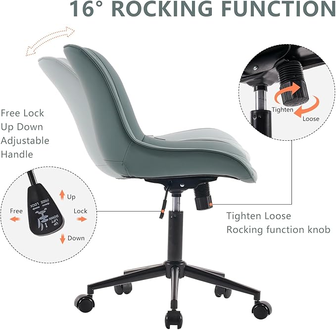 YOUNIKE Office Chair with Wheels Armless Desk Chair Swivel Rolling Task Chair with Back Upholstered Faux Leather Modern Computer Chair Height Adjustable, Greyish Green - LeafyLoom
