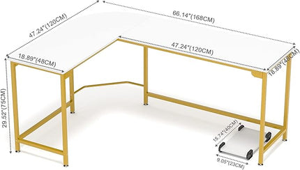 Teraves Modern L-Shaped Desk 66'' Corner Computer Desk Home Office Study Workstation Wood & Steel PC Laptop Gaming Table - LeafyLoom