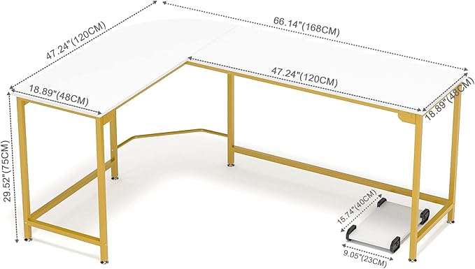 Teraves Modern L-Shaped Desk 66'' Corner Computer Desk Home Office Study Workstation Wood & Steel PC Laptop Gaming Table - LeafyLoom