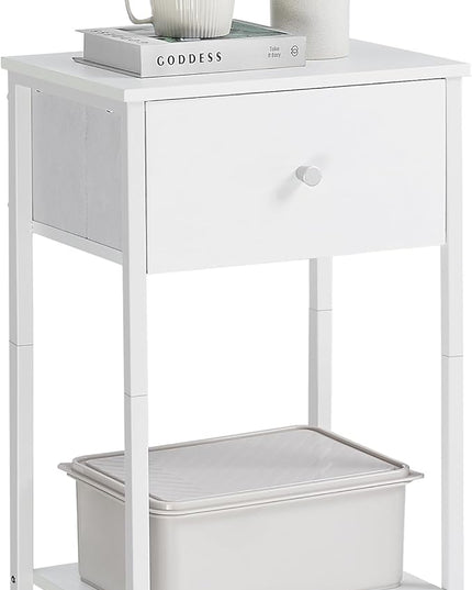 VASAGLE Nightstand, Side Table with Fabric Drawer, 24-Inch Tall End Table with Storage Shelf, Bedroom, White ULGS021W14 - LeafyLoom