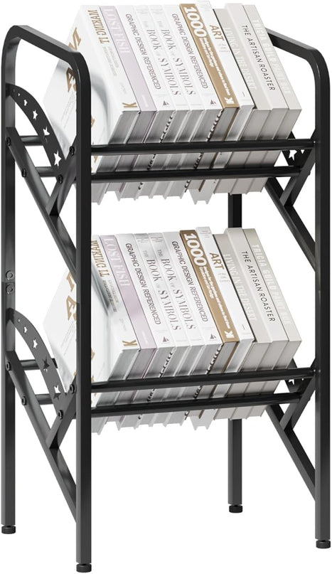Bookshelf Storage Shelf Bookcase Freestanding Storage Stand Book Organizer for Living Room, Bedroom, Kitchen, Rust Resistance,Easy Assembly Multi-Functional Organizer (2 Tiers, Black) - LeafyLoom